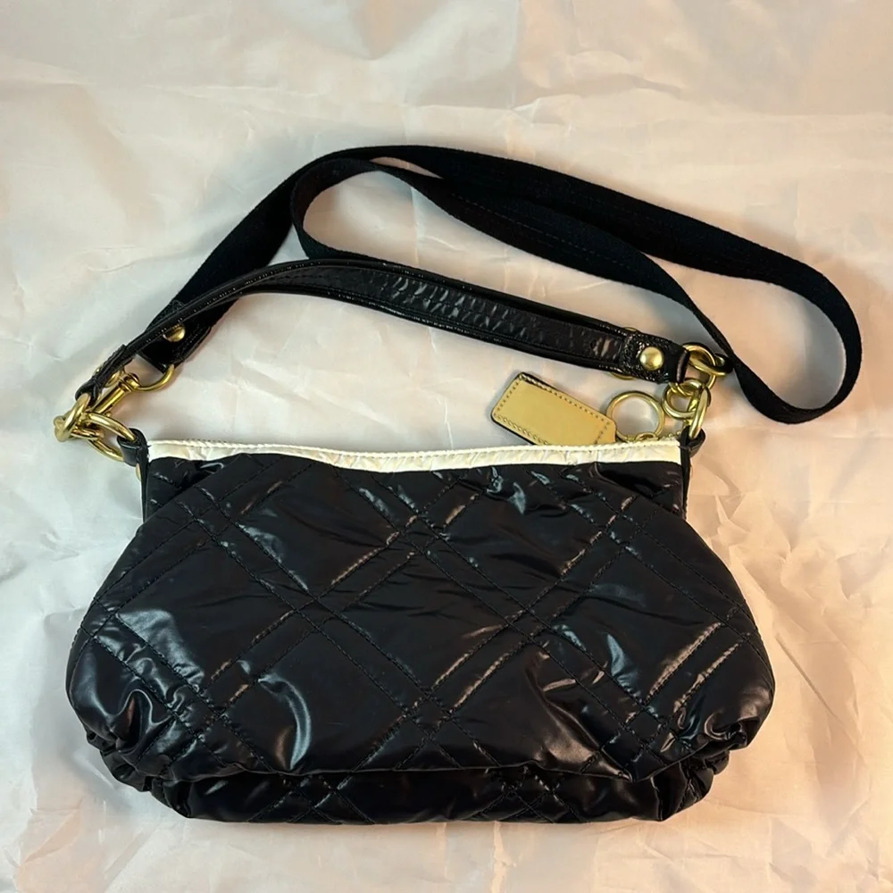 Coach Poppy Ski Bunny Black & White Quilted Nylon Crossbody Bag 15871 - Picture 14 of 16